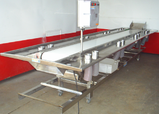 MESA DE ESCOLHA (esteira) COM BORDA INOX E BOCAIS- inox automatizada com borda - ETP-4000-XAB