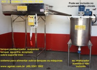 KIT 3 = TANQUE PASTEURIZADOR -TPE 150 + TANQUE FRIO TF-150 + SUPORTE INOX