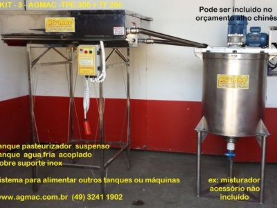 KIT 3 = TANQUE PASTEURIZADOR -TPE 150 + TANQUE FRIO TF-150 + SUPORTE INOX